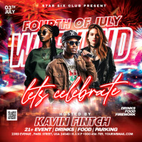 Red Neon 4th Of July Weekend Party Invitation Instagram Post template