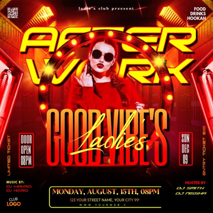 Red Neon After Work Good Vibes Instagram Post Iphosti le-Instagram template