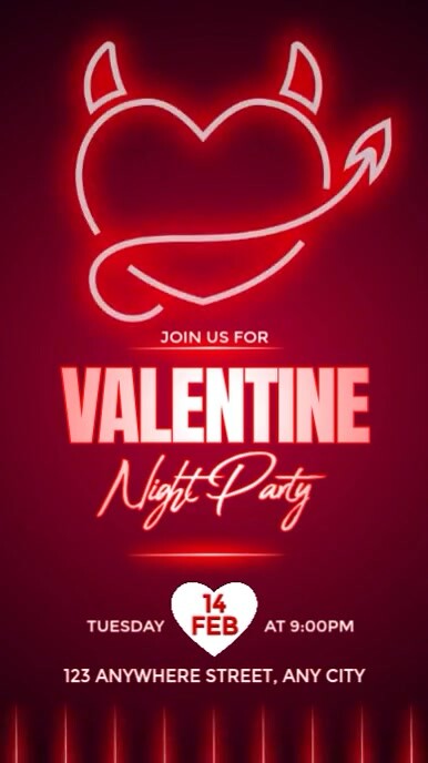 Red Neon Animated Valentine's Day Love Party Digital Display (9:16) template