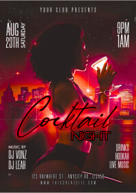 Red Neon Cocktail Night  A4 template