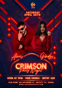 Red Neon Crimson Club Party A4 template