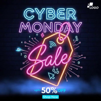 Red Neon Cyber Monday Sale Square (1:1) template