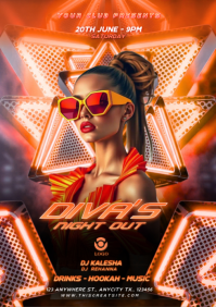 Red Neon Diva's Night Out Event A4 template