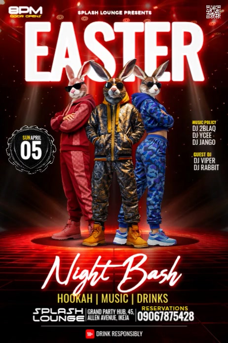 Modello Red Neon Easter Night Bash Pinterest Graphic Video | PosterMyWall