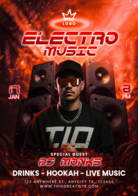 Red Neon Electro Music Party A4 template