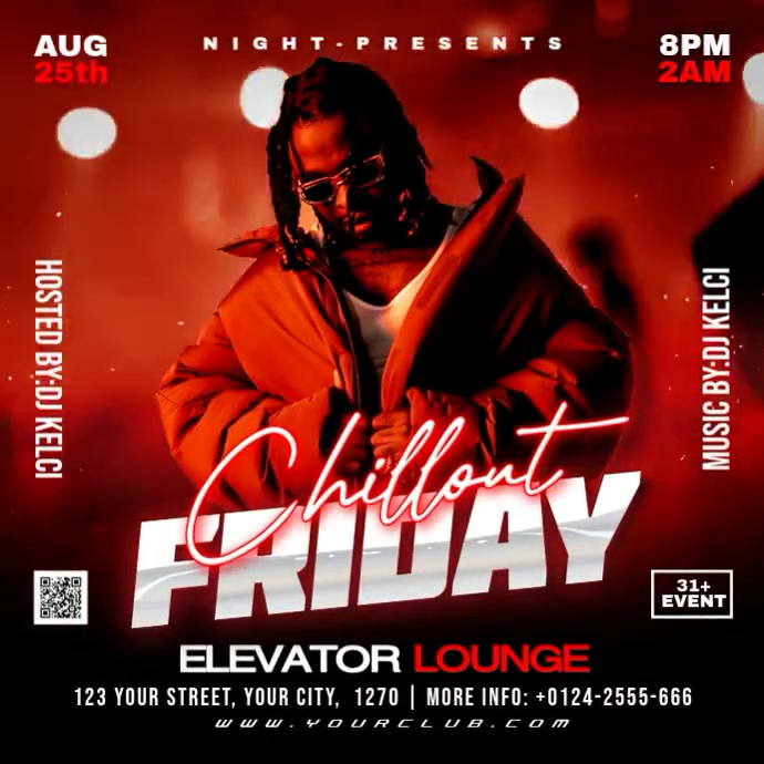 Red Neon Friday Night Club Party Square (1:1) template