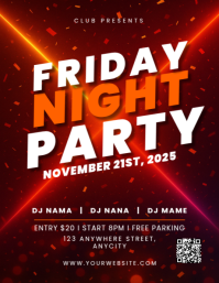 Red Neon Friday Night Party Pamflet (letter As) Ulotka (US Letter) template