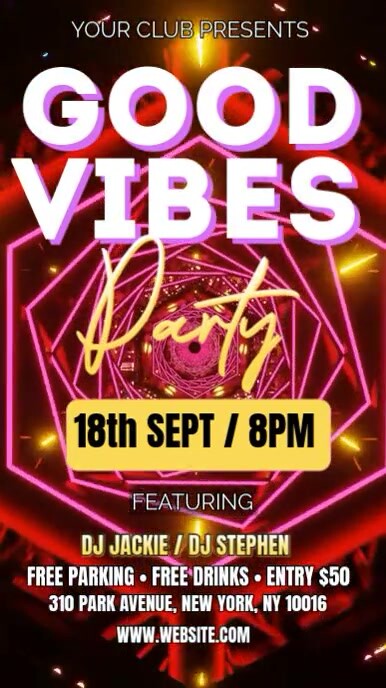 Red Neon Good Vibes Party Invite  Instagram Reel template