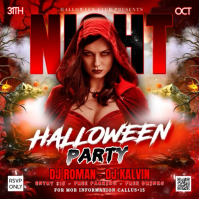 Red Neon Halloween Night Party Flyer Square (1:1) template