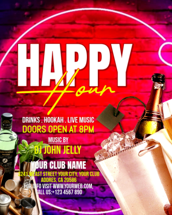 Red Neon Happy Hour Event Instagram Portrait Template | PosterMyWall