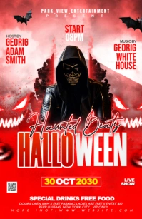 Red Neon Haunted House Invitation Design Tabloid template