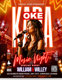 Red Neon Karaoke Music Night Flyer Pamflet (VSA Brief) template