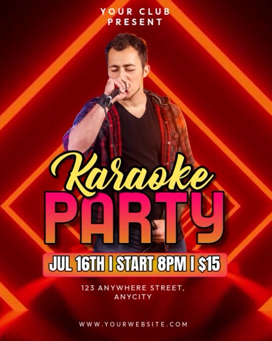 Red Neon Karaoke Party Instagram Portrait template