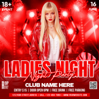 Red Neon Ladies Night Party Event Square Vierkant (1:1) template