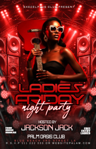 Red Neon Ladies Night Party Half Page Wide template