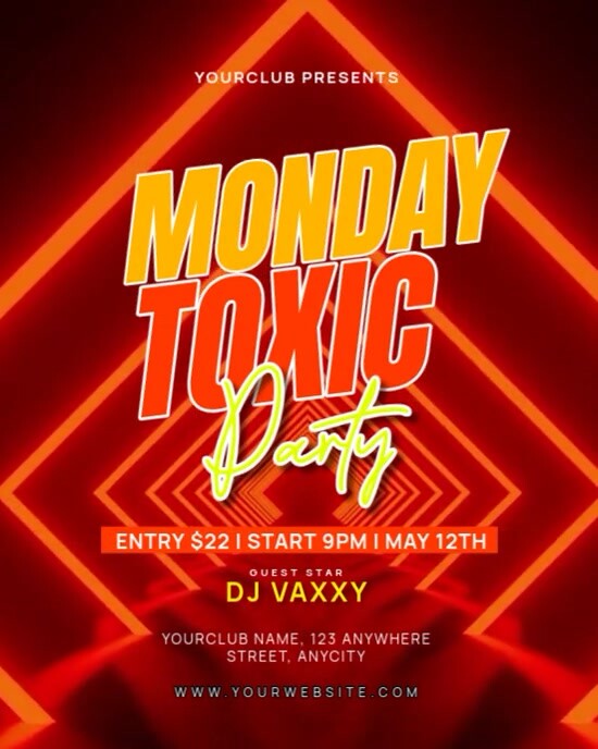 Red Neon Monday Toxic Party Instagram Portrait template