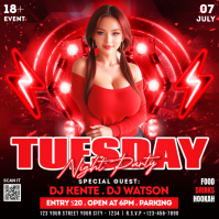 Red Neon Night Party Square Vierkant (1:1) template