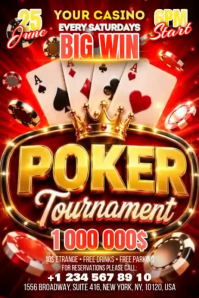Red Neon Poker Tournament Banner 4' × 6' Video template