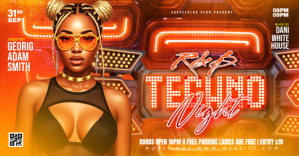 Red Neon R&b Techno Night Party Invitation Facebook Shared Image template