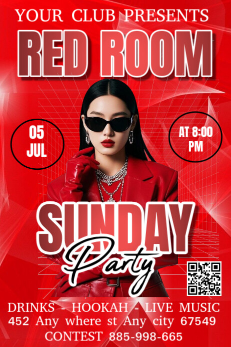 Red Neon Redroom Poster Template | PosterMyWall