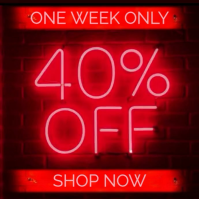 Red Neon Retail Sale 40% Off Video Instagram Post template