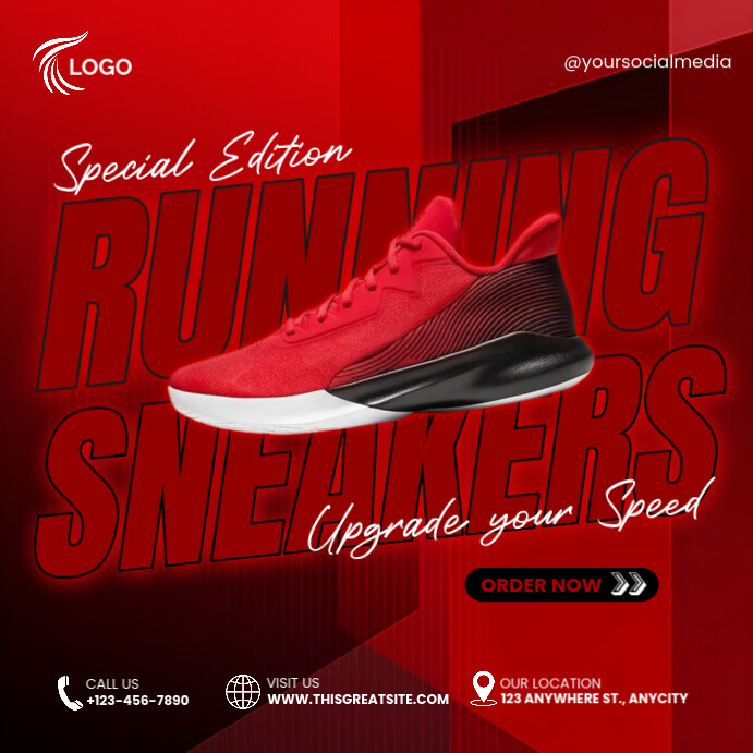 Red Neon Running Sneakers Promo Instagram Post template