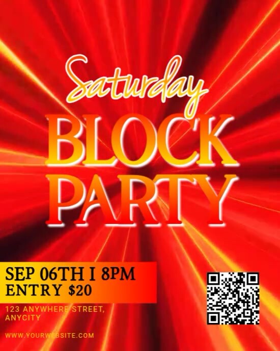 Red Neon Saturday Block Party Instagram Portrait Template | PosterMyWall