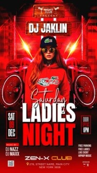 Red Neon Saturday Ladie's Night Party  Instagram Story template