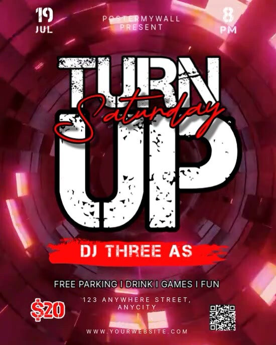 Red Neon Saturday Turn Up Instagram Portrait template