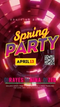 Red Neon Spring Party Tampilan Digital (9:16) template