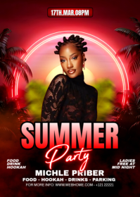 Red Neon Summer Party A6 template