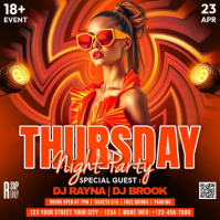Red Neon Thursday Night Party Square Video template