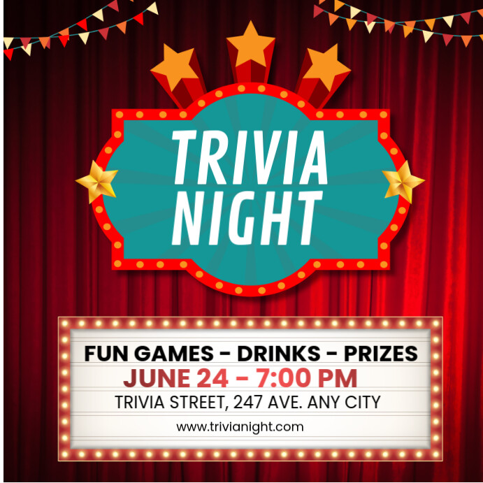 Red Neon Trivia Night Poster  Instagram Post template