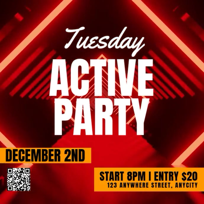 Red Neon Tuesday Active Party Instagram Post Template | PosterMyWall