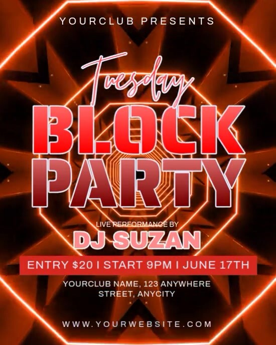 Copy of Red Neon Tuesday Block Party Instagram Portrait | PosterMyWall