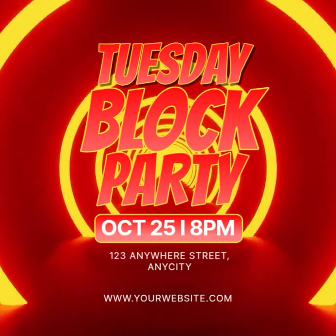 Plantilla de Red Neon Tuesday Block Party Instagram Post | PosterMyWall