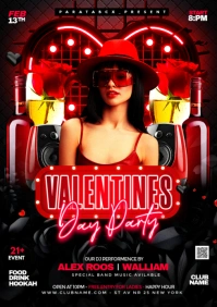 Red Neon Valentine Day Party A3 template