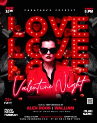 Red Neon Valentine Love Night Party Poster/wallboard template