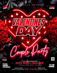 Red Neon Valentines Day Party Invitation Poster/wallboard template