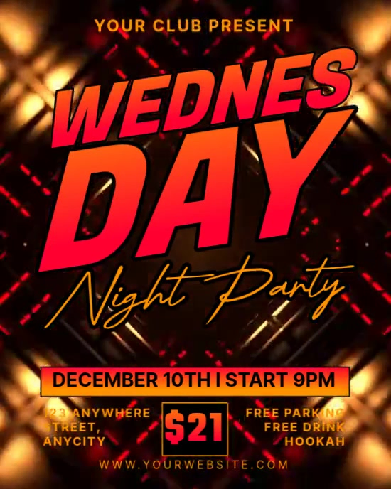 Red Neon Wednesday Night Party Instagram Portrait Template | PosterMyWall
