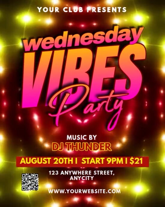 Red Neon Wednesday Vibes Party Instagram Portrait Template | PosterMyWall