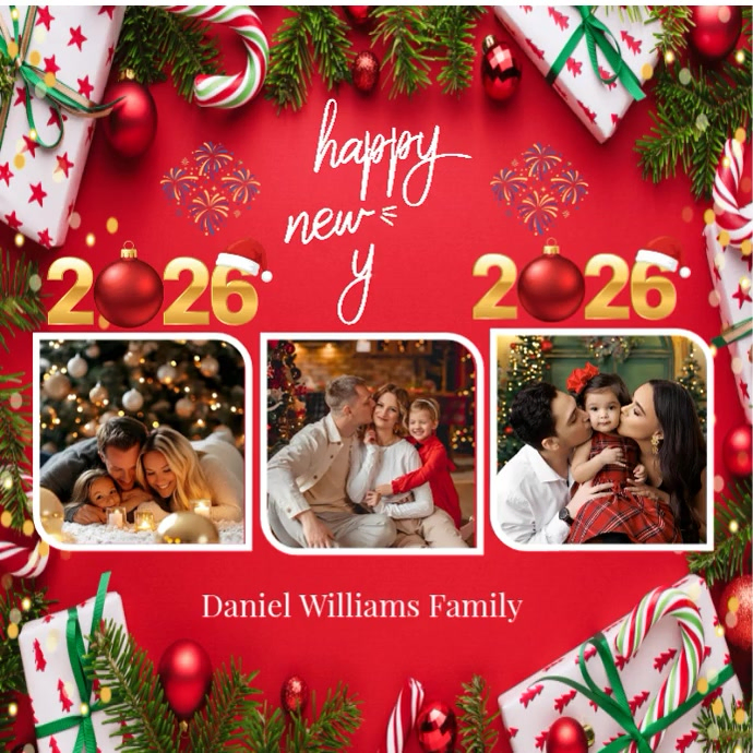 Red New Year Family Photos Instagram Post Template | PosterMyWall