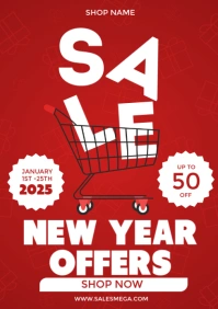 Red New Year Sale Flyer A3 template