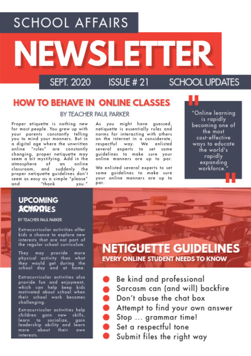 Newsletter Red Copy of Red Newsletter for School Design | PosterMyWall