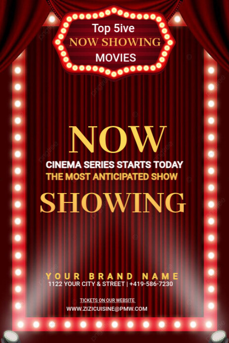 Red Now Showing Poster Template | PosterMyWall