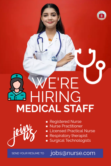 Red Nurse Recruitment Pinterest Graphic Template | PosterMyWall