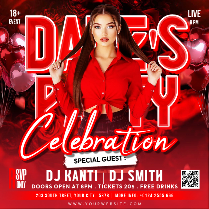 Red Party Celebration Square Template | PosterMyWall