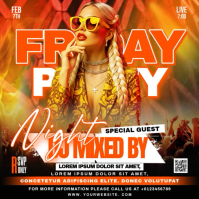 Red Party Night Square Video Carré (1:1) template