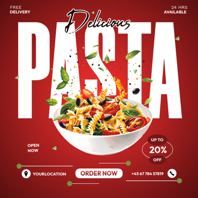 Red Pasta Food Poster Square (1:1) template