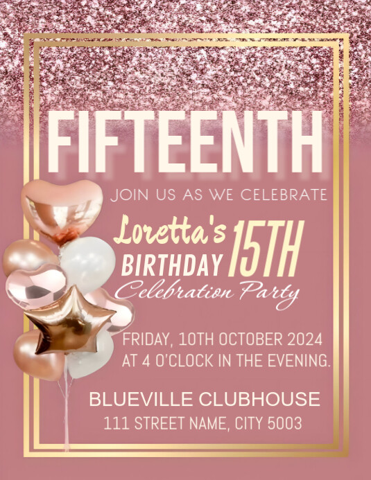 Red Pastel 15th Birthday Party  Flyer (us Let template